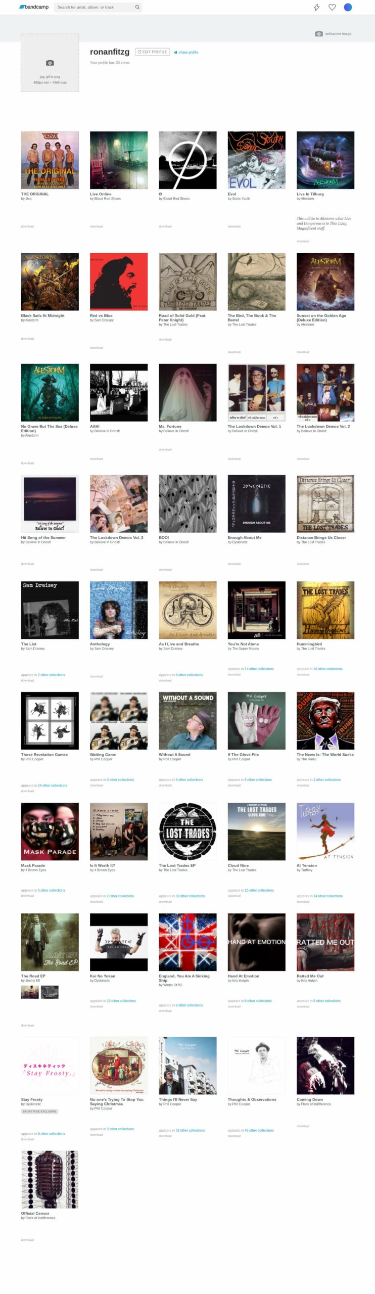 screenshot of my purchases on bandcamp