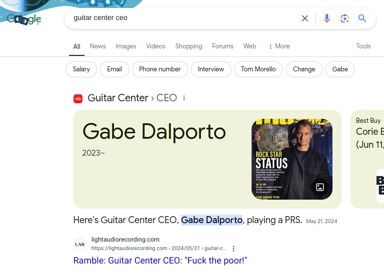 Google search results for guitar center ceo