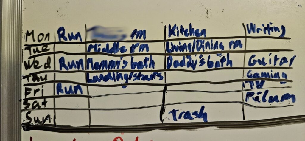 picture of handwritten schedule on a whiteboard